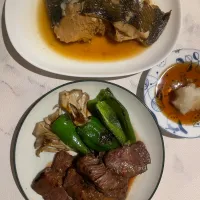 焼き肉とカレイの煮つけ|めんちゃんさん