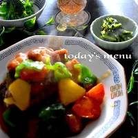 今夜は酢豚と菜の花のお浸し　中華スープ|山田 奈実　Instagram ＊nmymd369さん