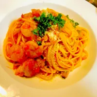 ✩.*˚シーフードミックストマトパスタ