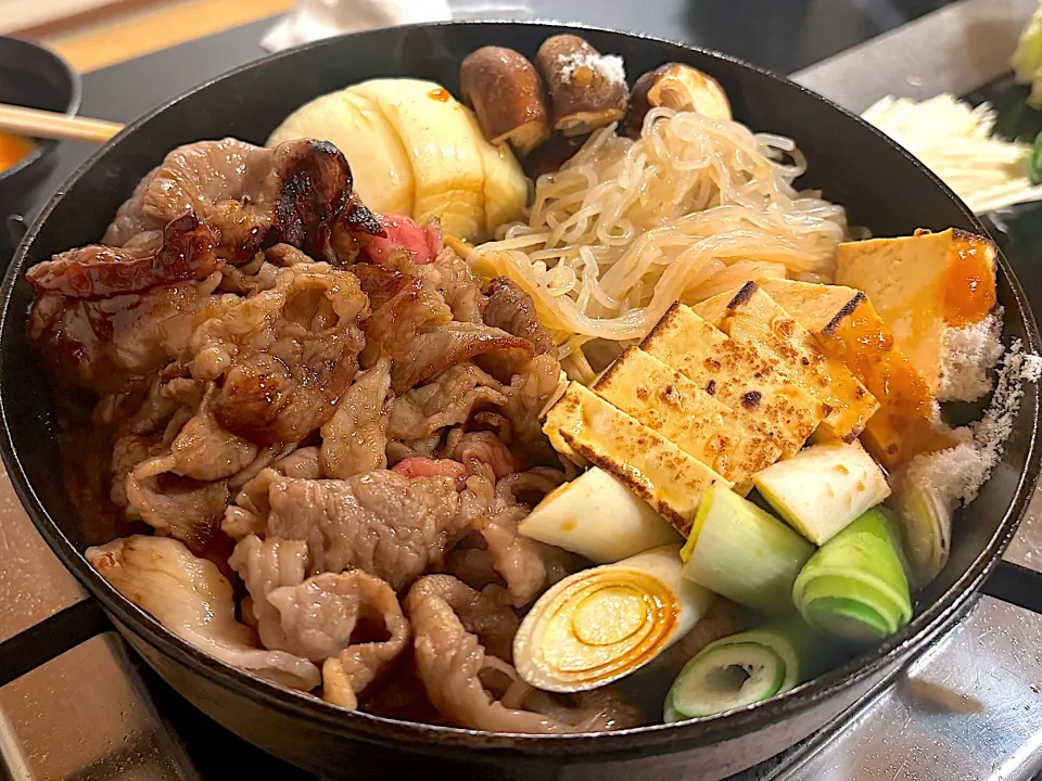 ③3月6日・［すき焼きコース🐮✨］・すき焼き（出来上がり）❣️（お肉美味しかった😊いっぱいは無理）|山勝さん