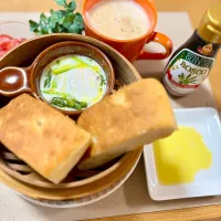 ふわふわフォカッチャ朝食|あっちいさん