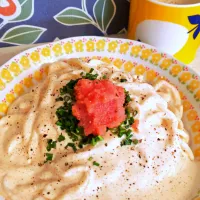 【明太子クリームうどん】|琥珀さん