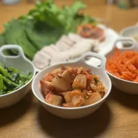 3/7の夕食　タコと大根のカクテキとナムル|yoneさん