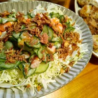 海老サラダ＆から揚げ|めぐさん