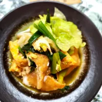 @きなこさんの料理 🔷自家製ねぎ味噌de🥖バケットにも合う栃尾あげ🥂🔷→🐣卵とじ