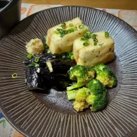 おつまみ揚げ物3種〜揚げ出し豆腐、茄子、ブロッコリー