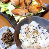 ꒰ ♡´∀`♡ ꒱手羽先グリル焼き・大豆ご飯・ナッツ入り田作り|さくたえさん