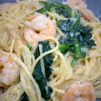エビとほうれん草の和風クリームパスタ|サンドウィッチ男爵さん