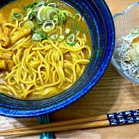 カレーラーメン＆生しらすの大根おろし乗せ|単身赴任のっちさん