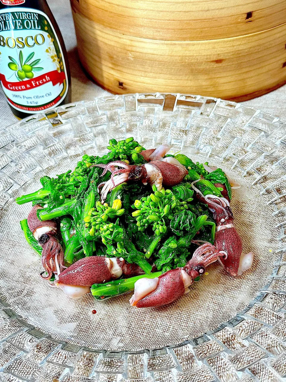 菜の花とホタルイカの粒マスタード和え|鬼百合さん