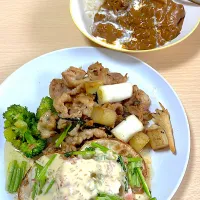 カブと豚肉、ウドのソテーとビーフストロガノフ|htさん