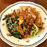 ランチ♯帆立炊き込みご飯♯ニラ玉豚| 小松菜さん