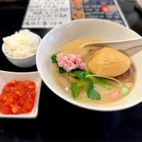 春めいて白味噌らぁ麺+ごはん小+刻みトマト@らぁ麺屋のさかいさん|morimi32さん