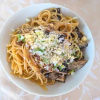 3/10のお昼ご飯　原木椎茸と茄子のオイルパスタ| 卯月さん