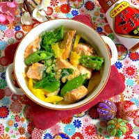 鮭🐟と春野菜のレンジ蒸し✨|ringonamaさん