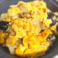 卵冷凍揚げなす玉ねぎの丼(李錦記オイスターマヨ、味醂味)| m.rafuさん