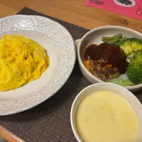 オムライスとチーズハンバーグ。|マサムネさん