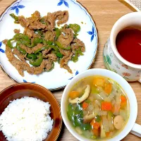 夕飯 ピーマン焼肉炒め|ふわふわさん