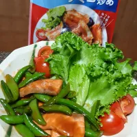 サーモンとスナップえんどうのバルサミコ炒め🎶|びせんさん