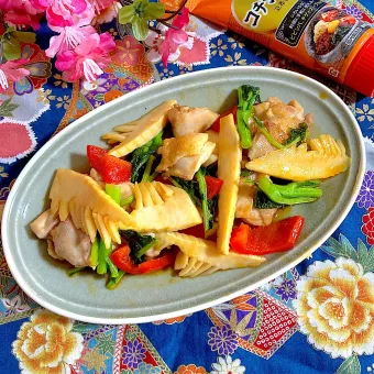 Snapdishの人気料理写真:鶏肉と春野菜のピリ辛炒め✨