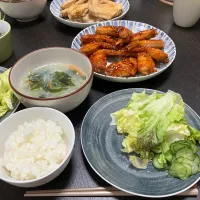 ＊手羽先のヤンニョムチキンの夕飯🐓＊|＊抹茶＊さん