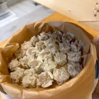 日清の純正ごま油(かけて香る)で、蒸し焼売(市販)のシューマイ