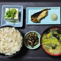 今日の朝ごはん（押麦ごはんに銀だらの西京漬、冷奴、キャベツとわかめのみそ汁、赤かぶ漬）| Mars＠釜飯作り研究中さん