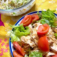 鶏胸肉の醤油麹漬け焼き　もやしと胡瓜🥒の柿酢ドレッシング| 4jinoanataさん