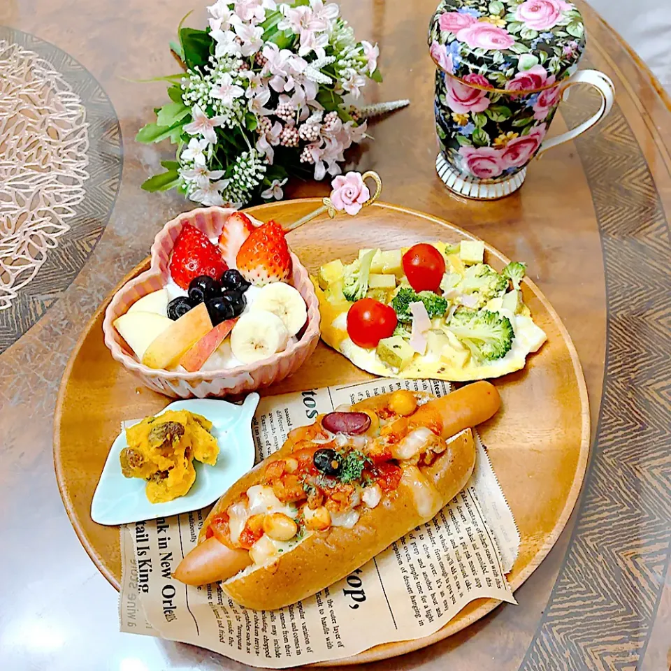 チーズチリコンカンドッグ朝ごはん|ショコラさん