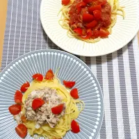 サバ缶のトマトパスタ、マヨパスタ|あやもこさん