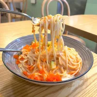 CRAB ROE & CRAB MEAT SPAGHETTI WITH MENTAIKO CREAM SAUCE| skyblueさん