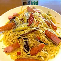 ウインナーと茄子のペペロンチーノ風スパゲティ🌶️🌶️🌶️|masaさん