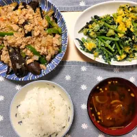🌛*゜麻婆茄子 / からし菜卵炒め / 味噌汁|Ayakaさん