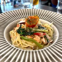 煙三文魚菠菜忌廉意粉|skyblueさん