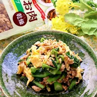 大豆のお肉となばなの炒め物