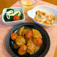 ☆鶏ももトマトタンドリー　☆かぼちゃチーズ焼き　☆ブロッコリーマヨ　☆パイン| chikakoさん