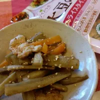 大豆のお肉を使ったきんぴらごぼう|めめさん