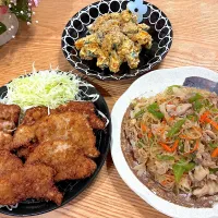 ヒレカツ＆チャプチェ＆かぼちゃサラダ|kyonmiさん