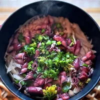 蛍烏賊、牛蒡、菜の花の炊き込み御飯