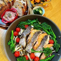 鯛と海老と菜の花のアクアパッツァで晩御飯|Mikaさん