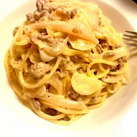 合挽と新玉のトマトクリームパスタ|あつしさん