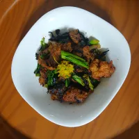 大豆のお肉使いなニシンと菜の花の炒め物Σd(・∀・´)|ぽんすけさん