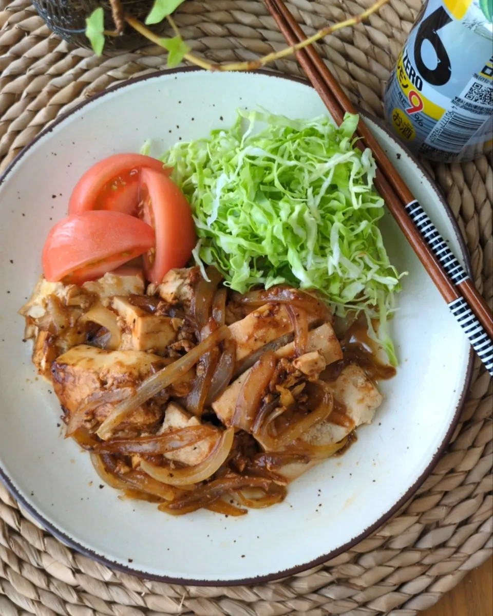 豆腐と玉ねぎのしょうが焼き|まりおさん