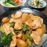 鶏むね肉とポテトのハニーマスタード炒め🎶