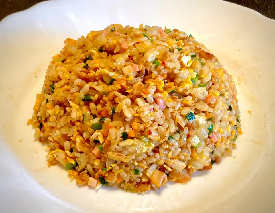 義務投稿④ 今日のランチは大豆のお肉で               「キムチ五目チャーハン」|mottoさん