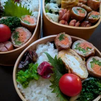 肉巻きの曲げわっぱ弁当|とだともさん