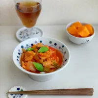 大豆のお肉でトマトうどん♡|わことひろさん