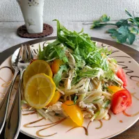 お手軽レンチン☆鶏ささみ＆水菜noパスタ