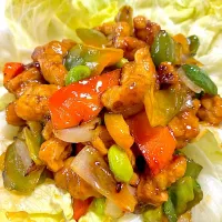 大豆のお肉で甘酢あんかけ炒め|みほままこさん