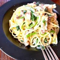 ほうれん草とパンチェッタのクリームパスタ|あつしさん